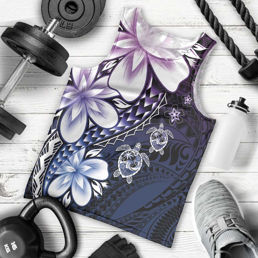 Polynesia Romantic Valentine Men Tank Top Sea Turtle Couple With Purple Gradient Plumeria LT05 - Polynesian Pride