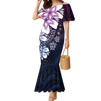 Polynesia Romantic Valentine Mermaid Dress Sea Turtle Couple With Purple Gradient Plumeria LT05 Women Purple - Polynesian Pride