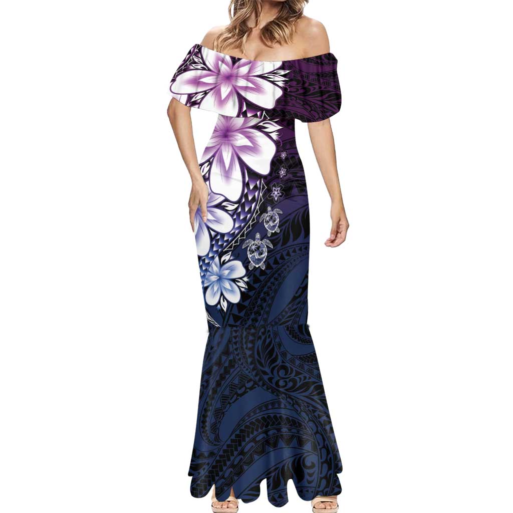 Polynesia Romantic Valentine Mermaid Dress Sea Turtle Couple With Purple Gradient Plumeria LT05 - Polynesian Pride