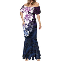 Polynesia Romantic Valentine Mermaid Dress Sea Turtle Couple With Purple Gradient Plumeria LT05 - Polynesian Pride