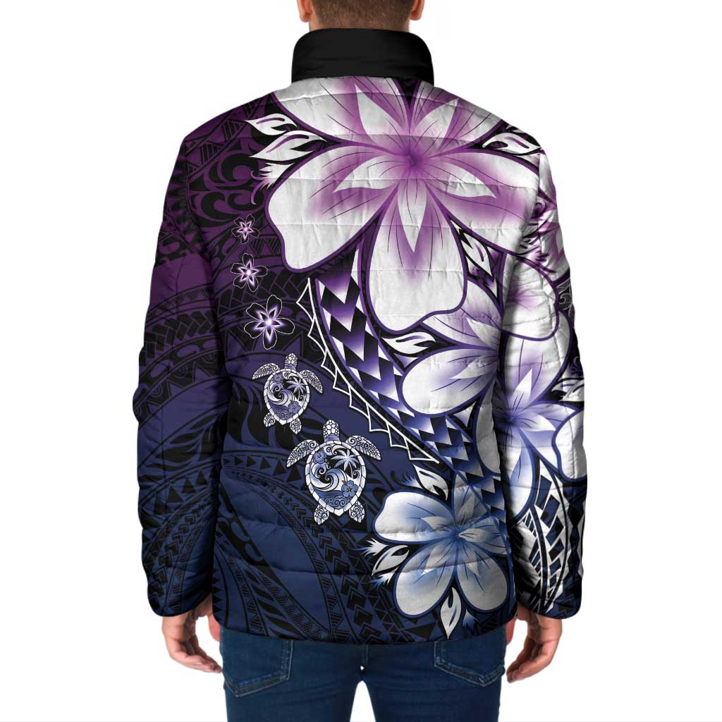 Polynesia Romantic Valentine Padded Jacket Sea Turtle Couple With Purple Gradient Plumeria LT05 - Polynesian Pride