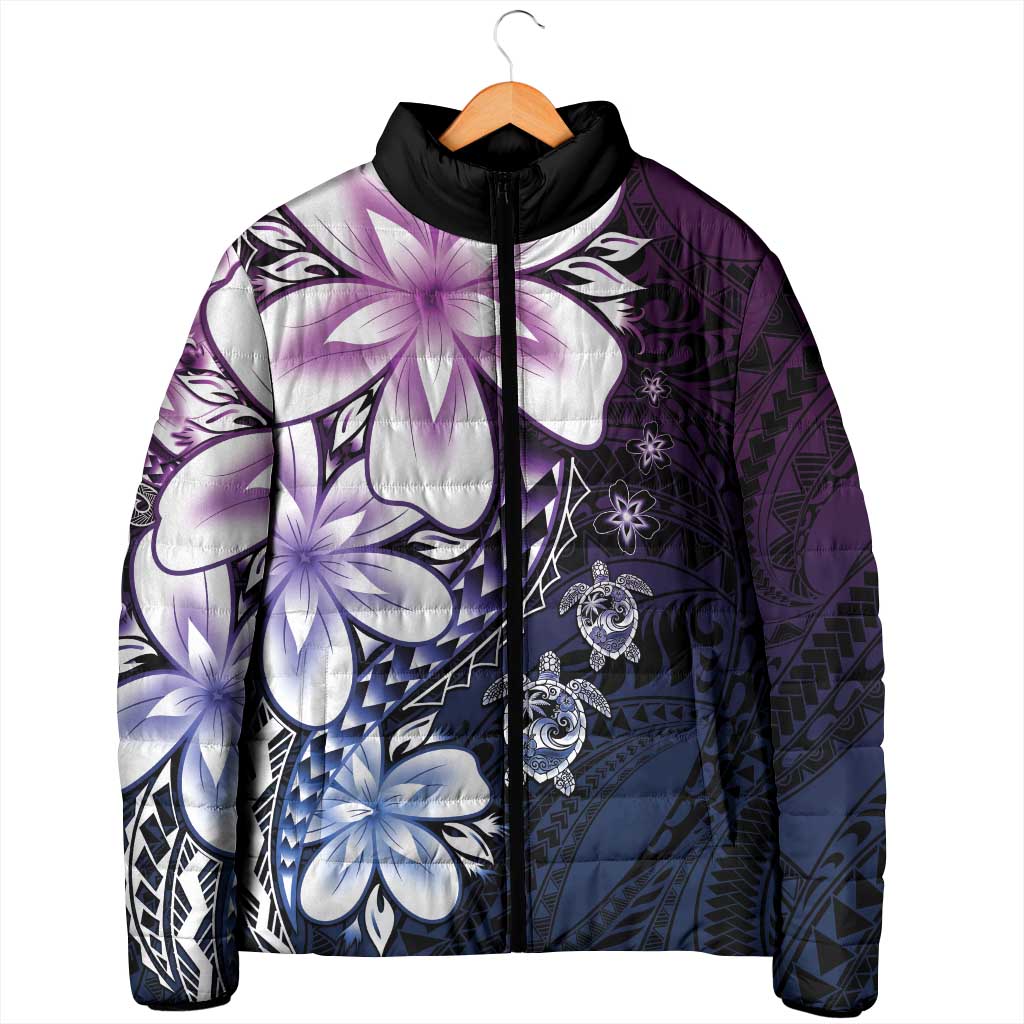 Polynesia Romantic Valentine Padded Jacket Sea Turtle Couple With Purple Gradient Plumeria LT05 - Polynesian Pride