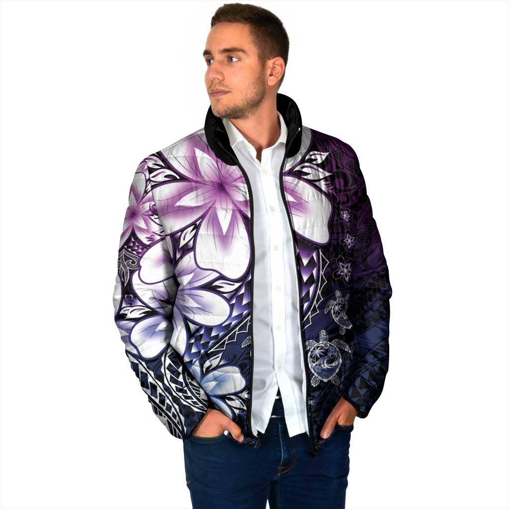 Polynesia Romantic Valentine Padded Jacket Sea Turtle Couple With Purple Gradient Plumeria LT05 - Polynesian Pride