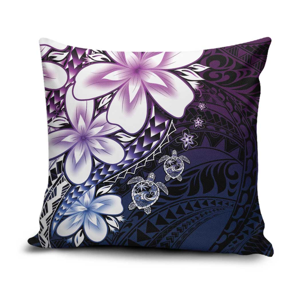 Polynesia Romantic Valentine Pillow Cover Sea Turtle Couple With Purple Gradient Plumeria LT05 Purple - Polynesian Pride
