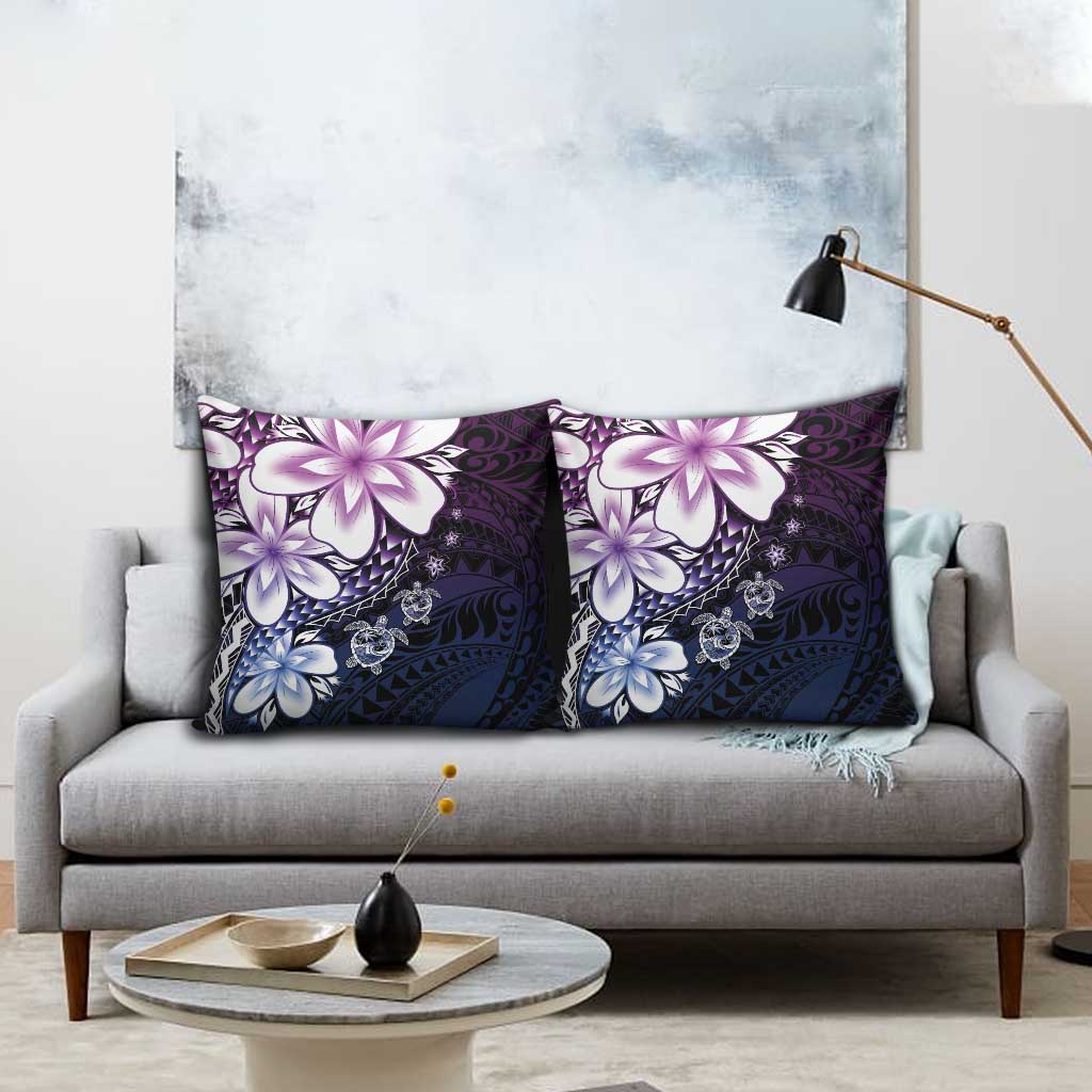 Polynesia Romantic Valentine Pillow Cover Sea Turtle Couple With Purple Gradient Plumeria LT05 - Polynesian Pride