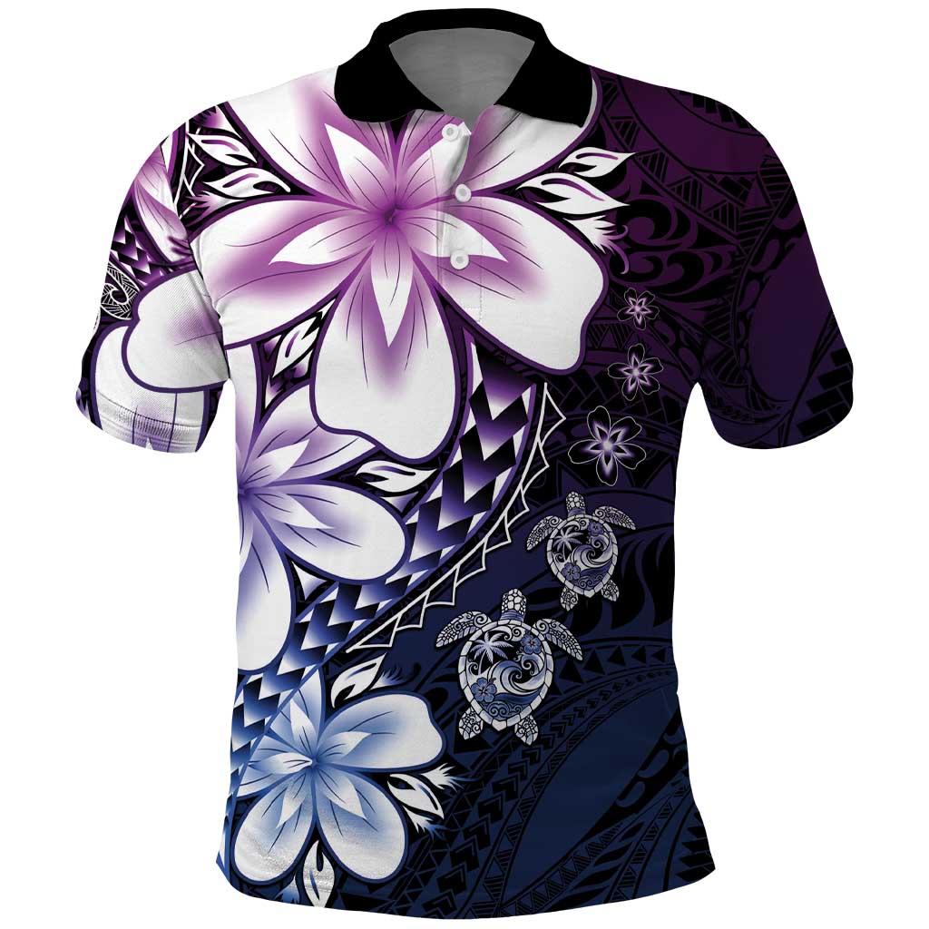 Polynesia Romantic Valentine Polo Shirt Sea Turtle Couple With Purple Gradient Plumeria LT05 Purple - Polynesian Pride