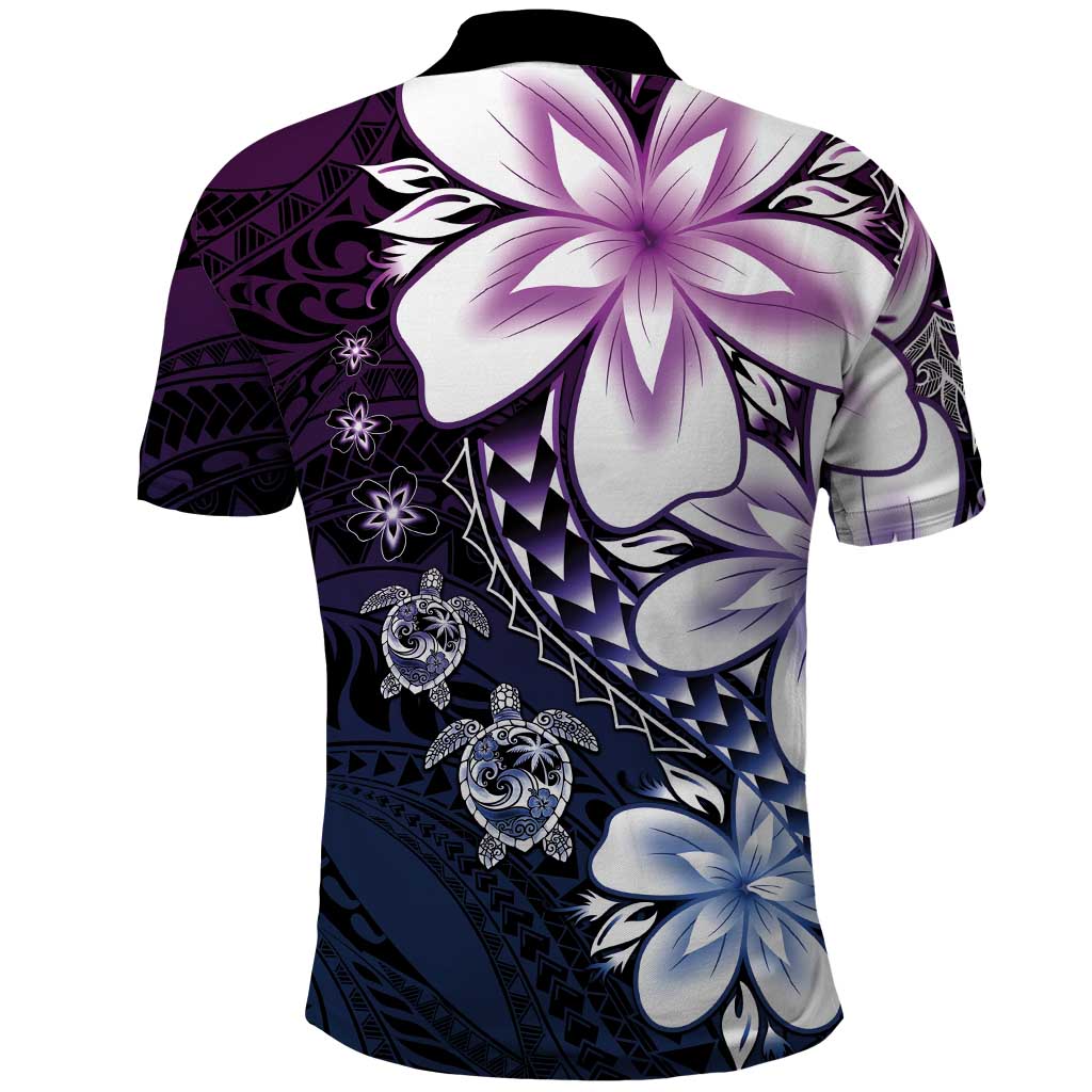 Polynesia Romantic Valentine Polo Shirt Sea Turtle Couple With Purple Gradient Plumeria LT05 - Polynesian Pride