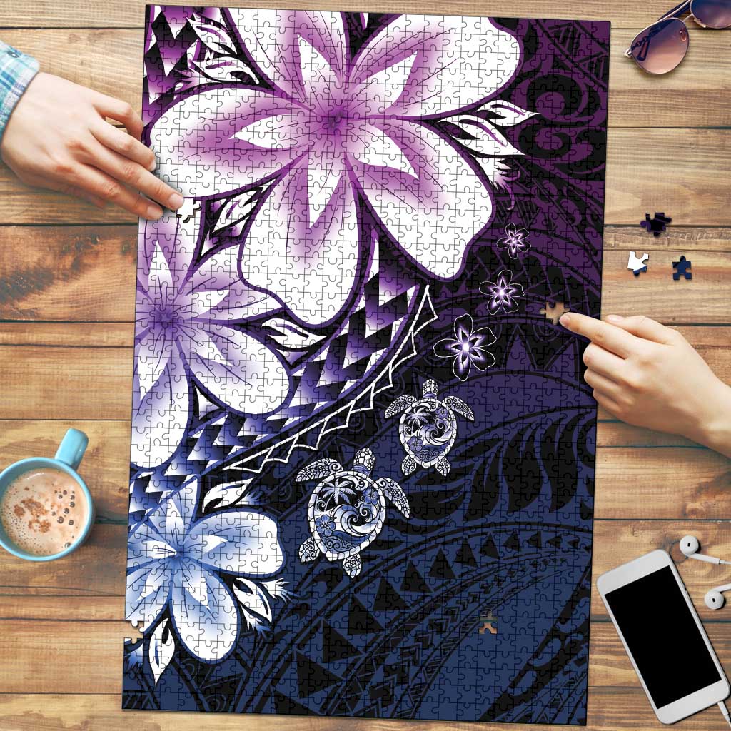Polynesia Romantic Valentine Puzzle Sea Turtle Couple With Purple Gradient Plumeria LT05 Purple - Polynesian Pride