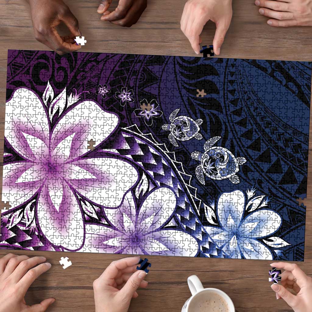 Polynesia Romantic Valentine Puzzle Sea Turtle Couple With Purple Gradient Plumeria LT05 - Polynesian Pride