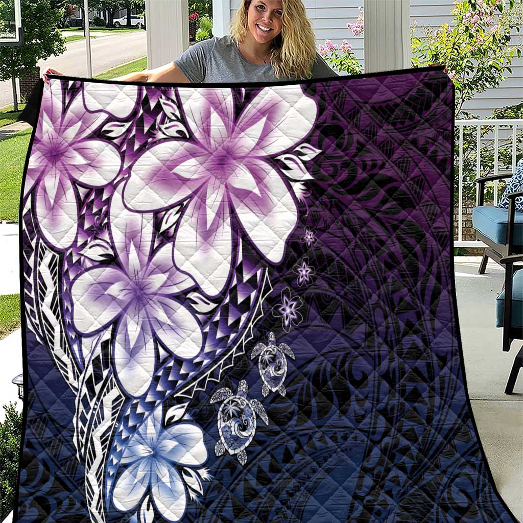 Polynesia Romantic Valentine Quilt Sea Turtle Couple With Purple Gradient Plumeria LT05 Purple - Polynesian Pride