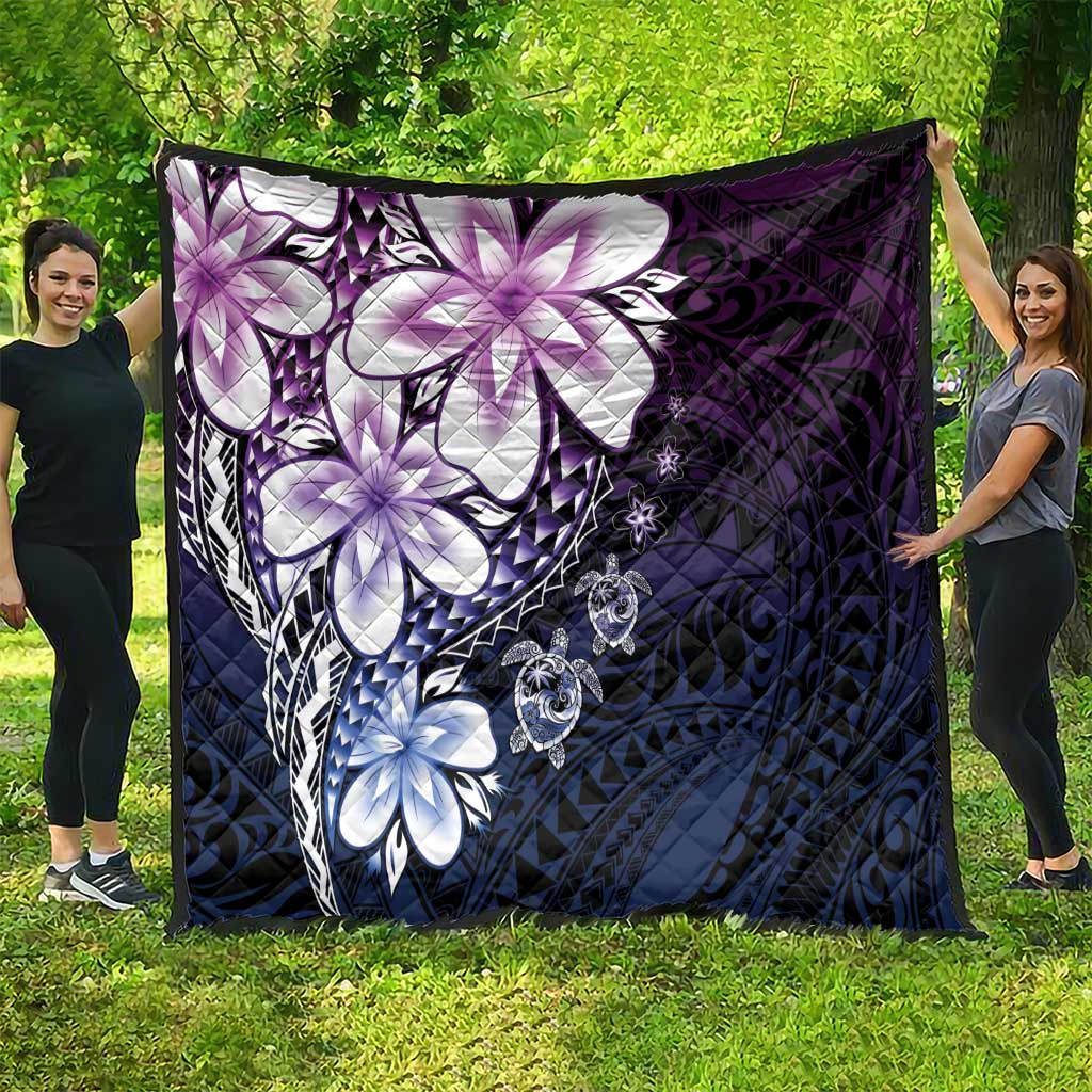 Polynesia Romantic Valentine Quilt Sea Turtle Couple With Purple Gradient Plumeria LT05 - Polynesian Pride
