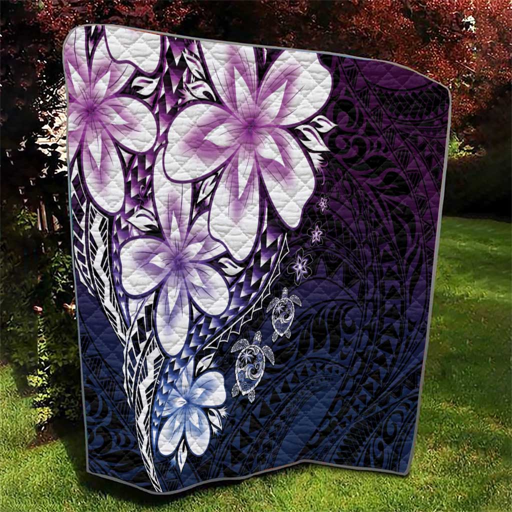 Polynesia Romantic Valentine Quilt Sea Turtle Couple With Purple Gradient Plumeria LT05 - Polynesian Pride