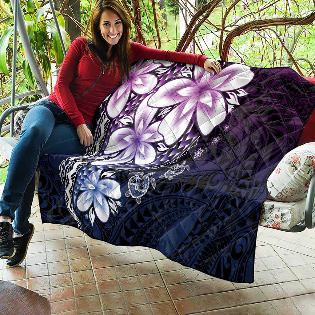 Polynesia Romantic Valentine Quilt Sea Turtle Couple With Purple Gradient Plumeria LT05 - Polynesian Pride