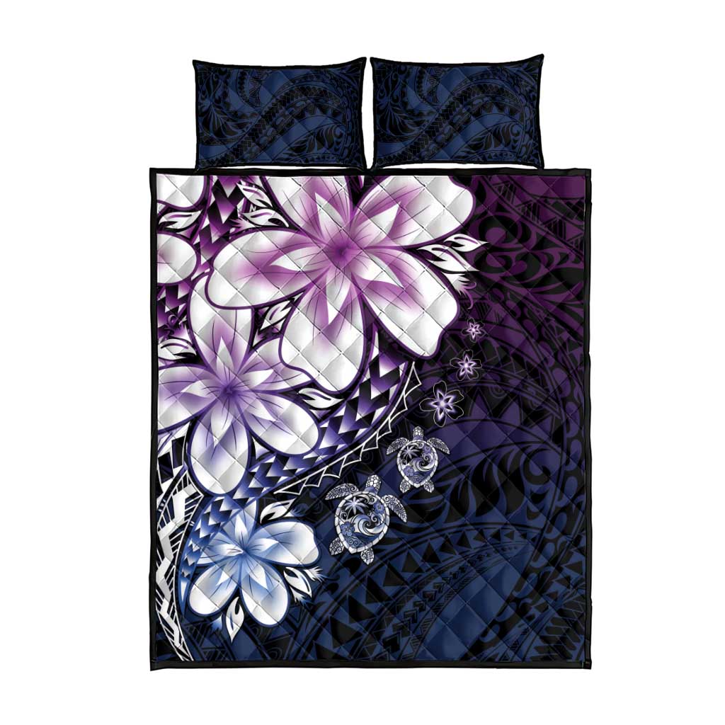 Polynesia Romantic Valentine Quilt Bed Set Sea Turtle Couple With Purple Gradient Plumeria LT05 - Polynesian Pride