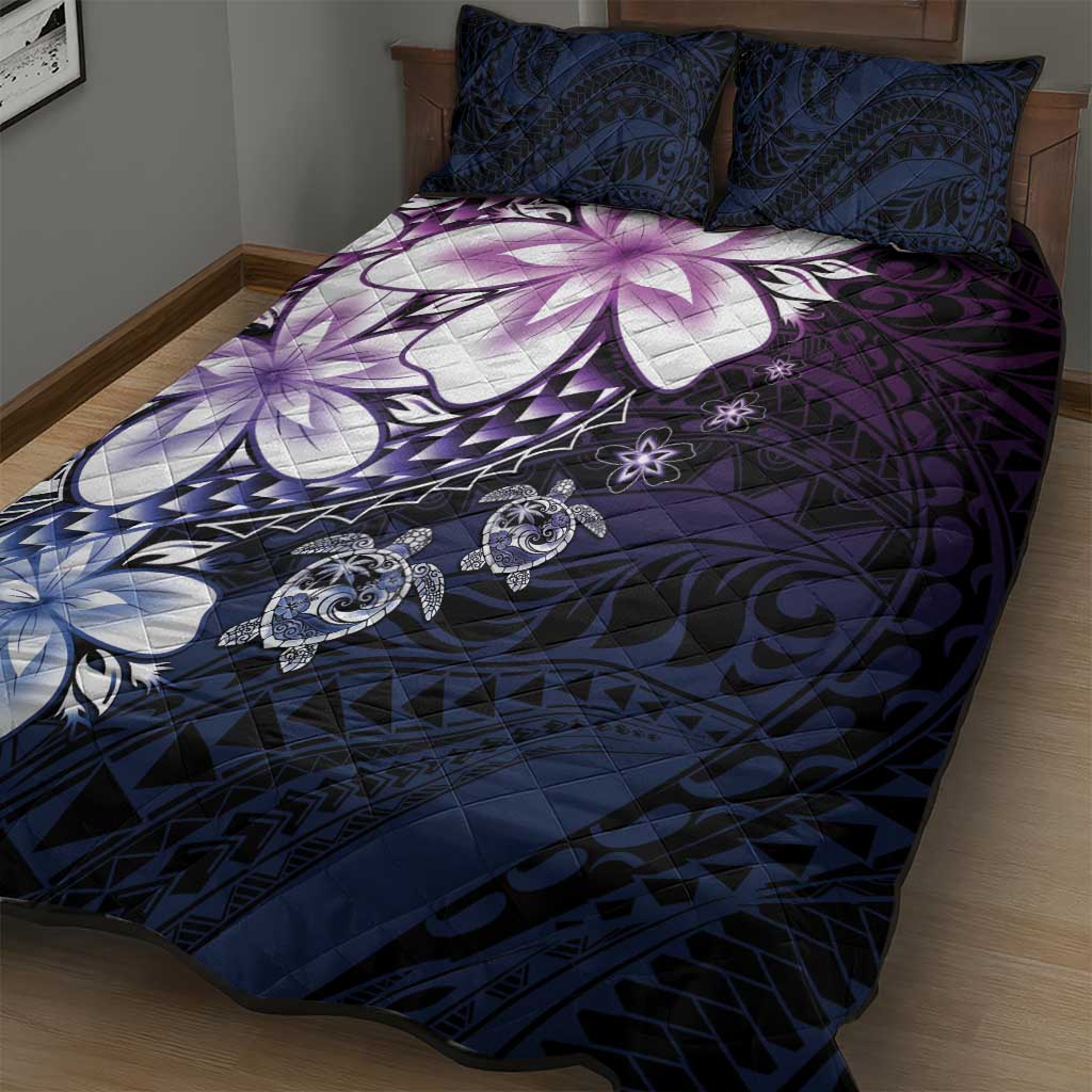 Polynesia Romantic Valentine Quilt Bed Set Sea Turtle Couple With Purple Gradient Plumeria LT05 - Polynesian Pride