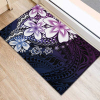 Polynesia Romantic Valentine Rubber Doormat Sea Turtle Couple With Purple Gradient Plumeria