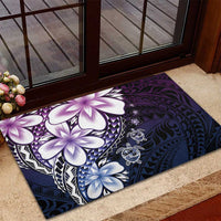 Polynesia Romantic Valentine Rubber Doormat Sea Turtle Couple With Purple Gradient Plumeria