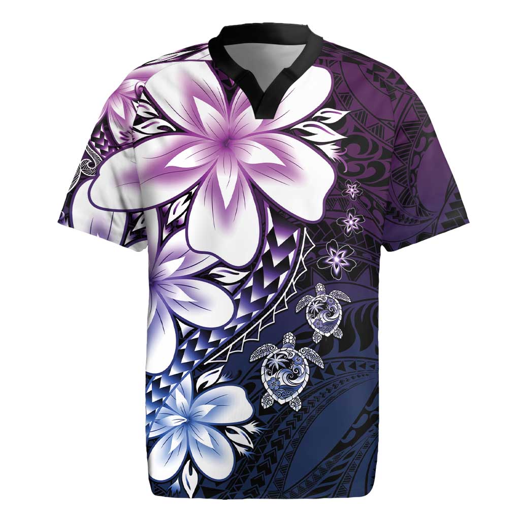 Polynesia Romantic Valentine Rugby Jersey Sea Turtle Couple With Purple Gradient Plumeria LT05 Purple - Polynesian Pride