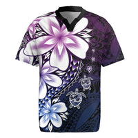Polynesia Romantic Valentine Rugby Jersey Sea Turtle Couple With Purple Gradient Plumeria LT05 Purple - Polynesian Pride