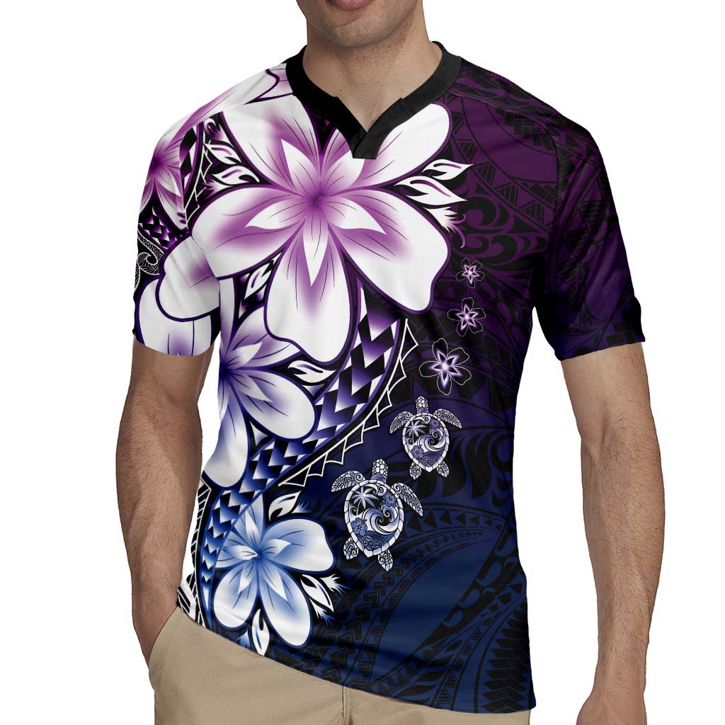 Polynesia Romantic Valentine Rugby Jersey Sea Turtle Couple With Purple Gradient Plumeria LT05 - Polynesian Pride