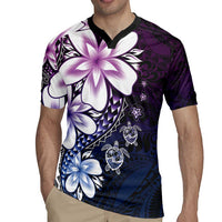 Polynesia Romantic Valentine Rugby Jersey Sea Turtle Couple With Purple Gradient Plumeria LT05 - Polynesian Pride