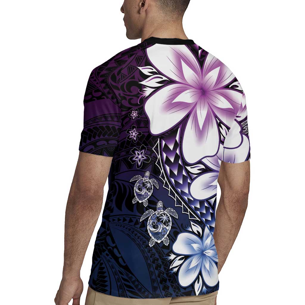 Polynesia Romantic Valentine Rugby Jersey Sea Turtle Couple With Purple Gradient Plumeria LT05 - Polynesian Pride
