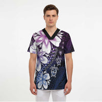 Polynesia Romantic Valentine Scrub Top Sea Turtle Couple With Purple Gradient Plumeria LT05 - Polynesian Pride