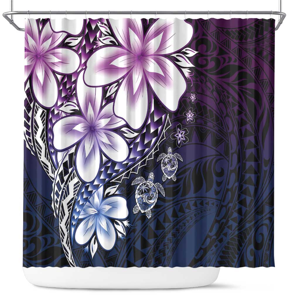 Polynesia Romantic Valentine Shower Curtain Sea Turtle Couple With Purple Gradient Plumeria LT05 Purple - Polynesian Pride