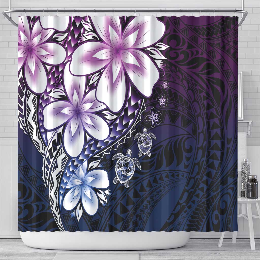 Polynesia Romantic Valentine Shower Curtain Sea Turtle Couple With Purple Gradient Plumeria LT05 - Polynesian Pride