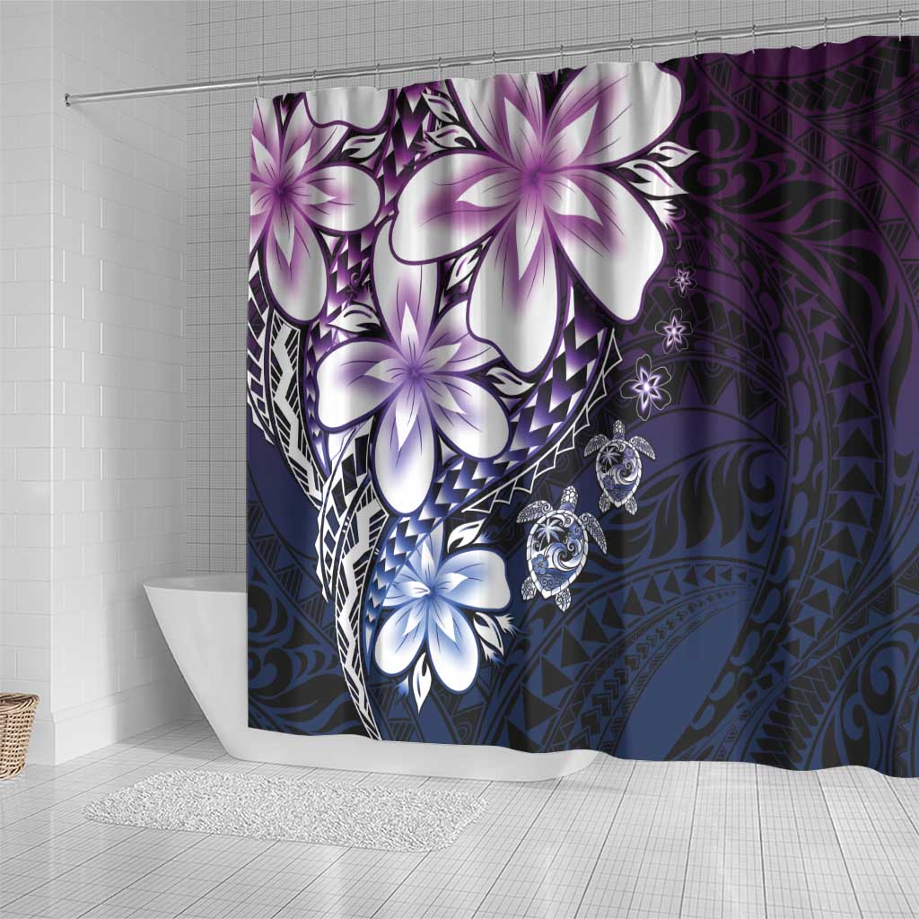 Polynesia Romantic Valentine Shower Curtain Sea Turtle Couple With Purple Gradient Plumeria LT05 - Polynesian Pride