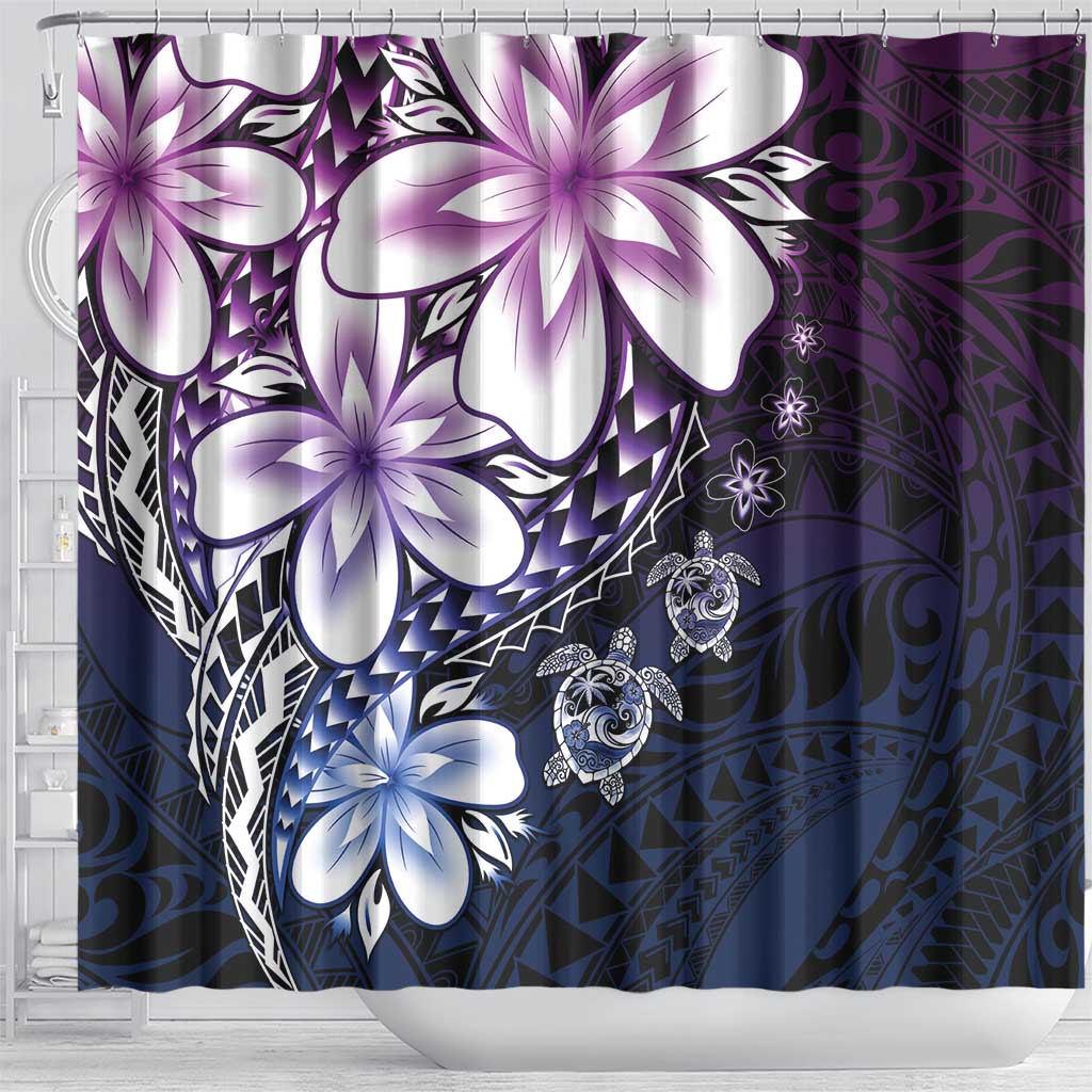 Polynesia Romantic Valentine Shower Curtain Sea Turtle Couple With Purple Gradient Plumeria LT05 - Polynesian Pride
