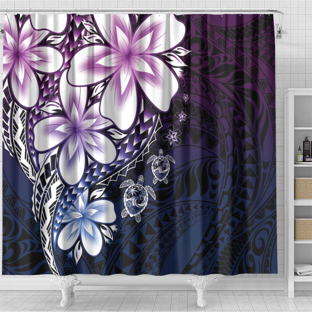 Polynesia Romantic Valentine Shower Curtain Sea Turtle Couple With Purple Gradient Plumeria LT05 - Polynesian Pride