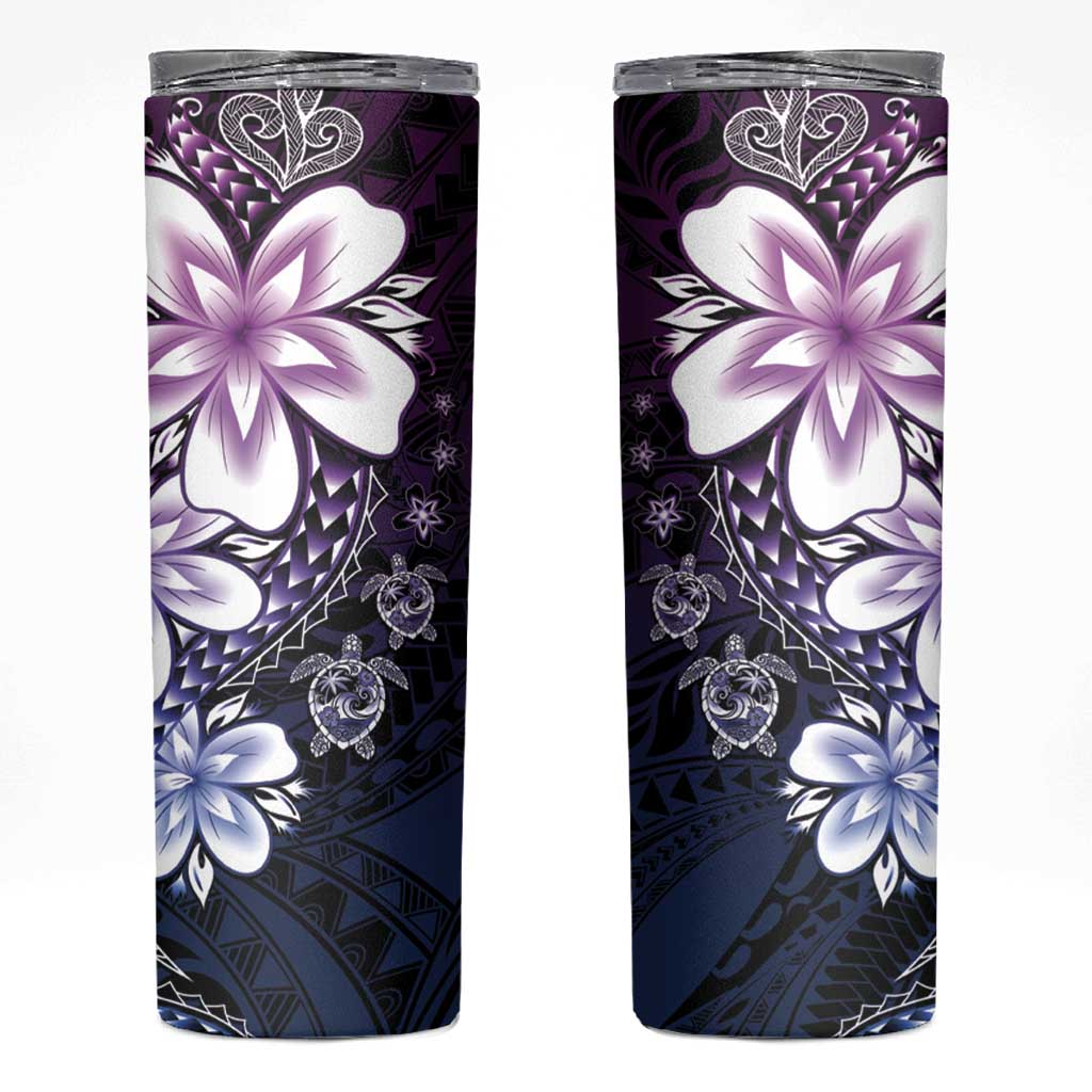 Polynesia Romantic Valentine Skinny Tumbler Sea Turtle Couple With Purple Gradient Plumeria LT05 Purple - Polynesian Pride