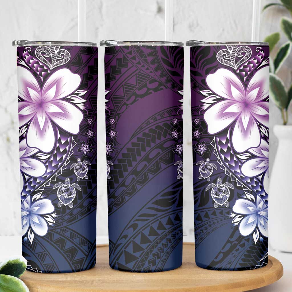 Polynesia Romantic Valentine Skinny Tumbler Sea Turtle Couple With Purple Gradient Plumeria LT05 - Polynesian Pride