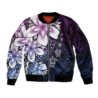 Polynesia Romantic Valentine Sleeve Zip Bomber Jacket Sea Turtle Couple With Purple Gradient Plumeria LT05 Unisex Purple - Polynesian Pride