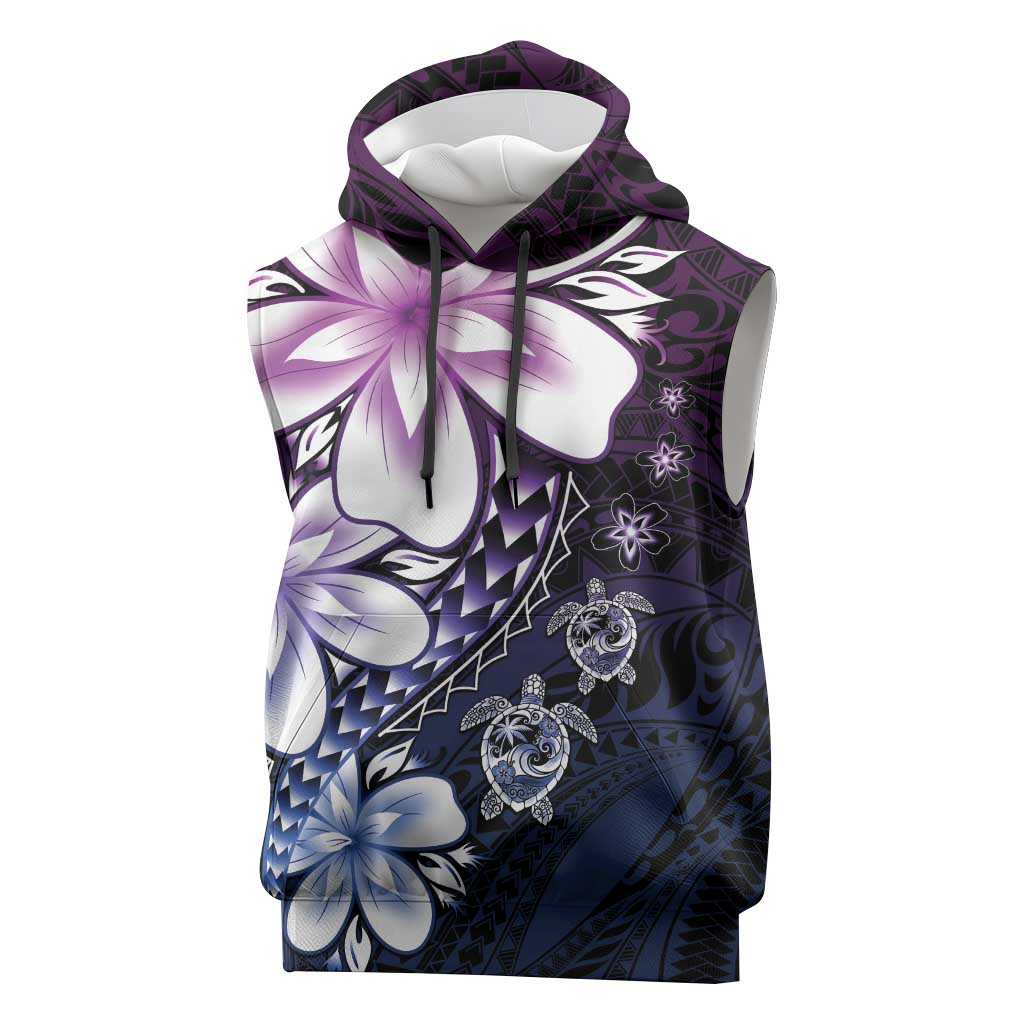 Polynesia Romantic Valentine Sleeveless Hoodie Sea Turtle Couple With Purple Gradient Plumeria LT05 Purple - Polynesian Pride