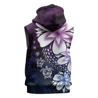Polynesia Romantic Valentine Sleeveless Hoodie Sea Turtle Couple With Purple Gradient Plumeria LT05 - Polynesian Pride
