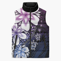 Polynesia Romantic Valentine Sleeveless Puffer Jacket Sea Turtle Couple With Purple Gradient Plumeria LT05 Unisex Purple - Polynesian Pride