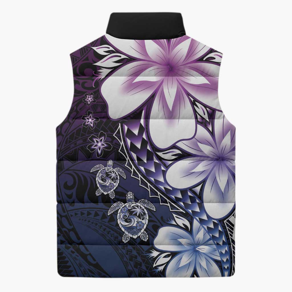 Polynesia Romantic Valentine Sleeveless Puffer Jacket Sea Turtle Couple With Purple Gradient Plumeria LT05 - Polynesian Pride