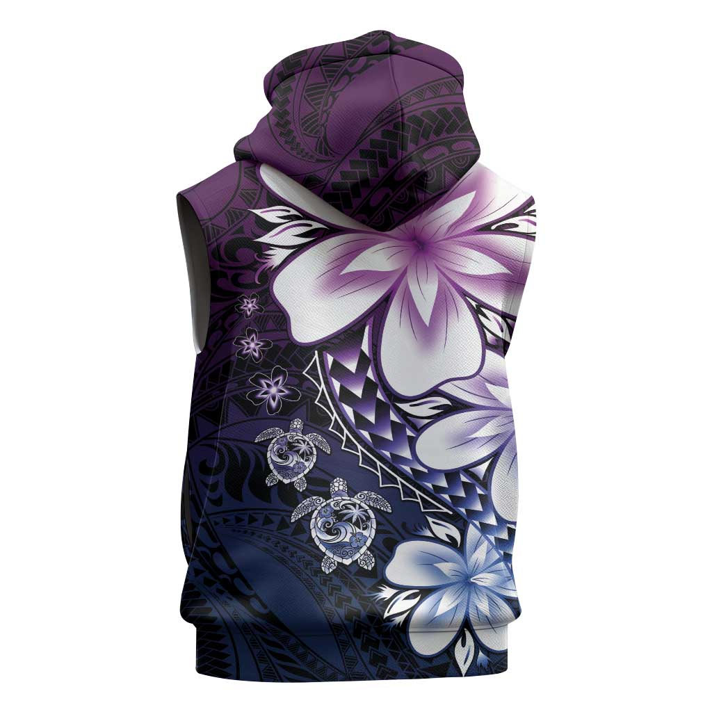 Polynesia Romantic Valentine Sleeveless Zip Hoodie Sea Turtle Couple With Purple Gradient Plumeria LT05 - Polynesian Pride
