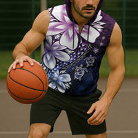 Polynesia Romantic Valentine Sleeveless Zip Hoodie Sea Turtle Couple With Purple Gradient Plumeria LT05 - Polynesian Pride