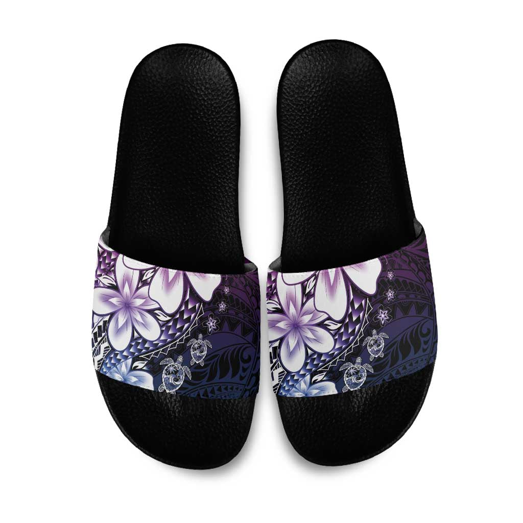 Polynesia Romantic Valentine Slide Sandals Sea Turtle Couple With Purple Gradient Plumeria LT05 Purple - Polynesian Pride