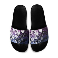 Polynesia Romantic Valentine Slide Sandals Sea Turtle Couple With Purple Gradient Plumeria LT05 Purple - Polynesian Pride
