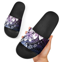 Polynesia Romantic Valentine Slide Sandals Sea Turtle Couple With Purple Gradient Plumeria LT05 - Polynesian Pride