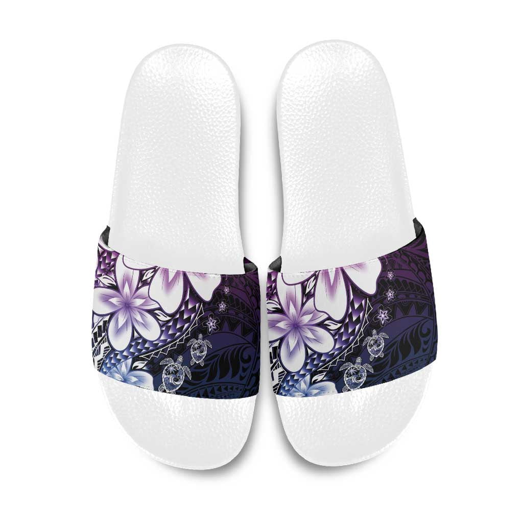 Polynesia Romantic Valentine Slide Sandals Sea Turtle Couple With Purple Gradient Plumeria LT05 Purple - Polynesian Pride