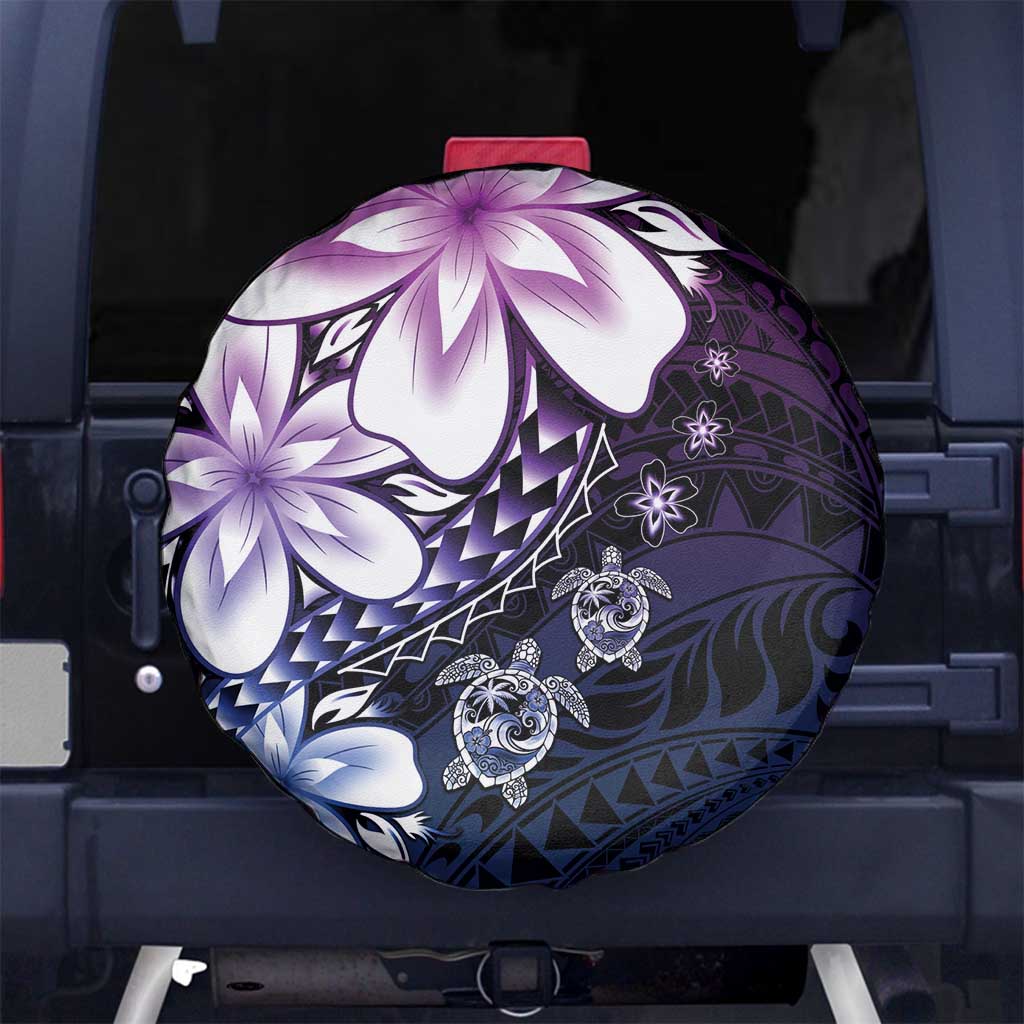Polynesia Romantic Valentine Spare Tire Cover Sea Turtle Couple With Purple Gradient Plumeria LT05 No hole Purple - Polynesian Pride