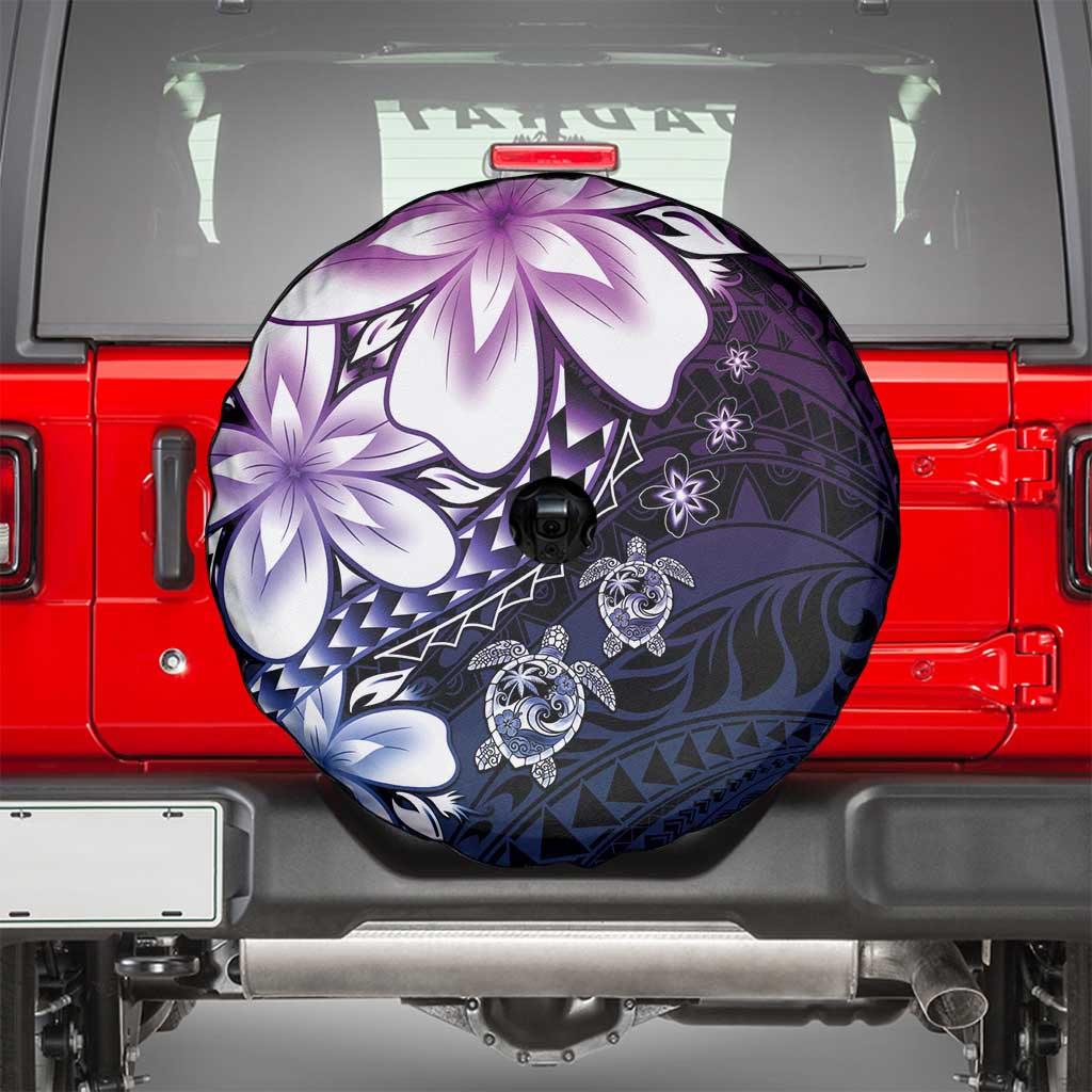 Polynesia Romantic Valentine Spare Tire Cover Sea Turtle Couple With Purple Gradient Plumeria LT05 - Polynesian Pride