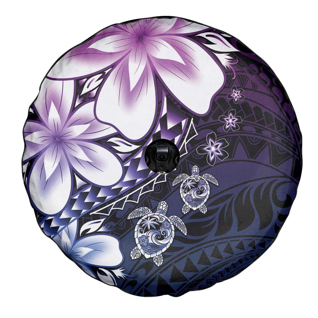 Polynesia Romantic Valentine Spare Tire Cover Sea Turtle Couple With Purple Gradient Plumeria LT05 - Polynesian Pride