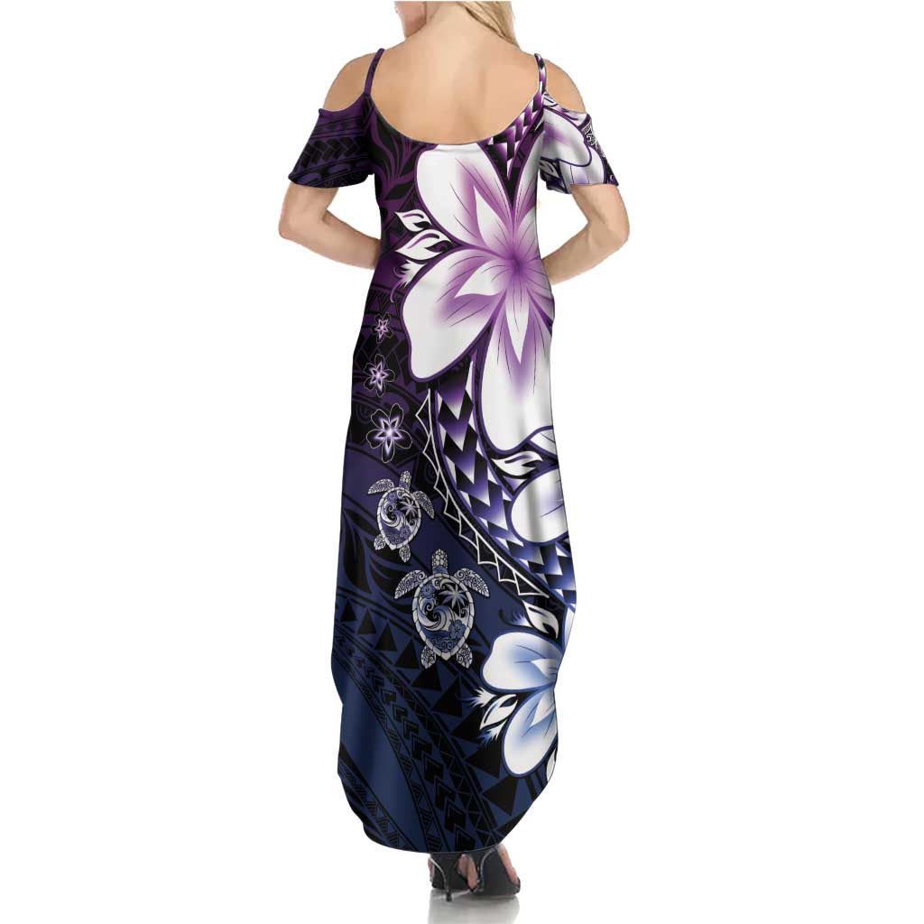 Polynesia Romantic Valentine Summer Maxi Dress Sea Turtle Couple With Purple Gradient Plumeria LT05 - Polynesian Pride