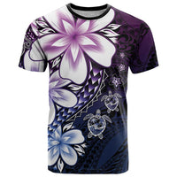 Polynesia Romantic Valentine T Shirt Sea Turtle Couple With Purple Gradient Plumeria LT05 Purple - Polynesian Pride